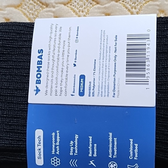 3 Pair Bombas M Black Socks - Picture 3 of 3